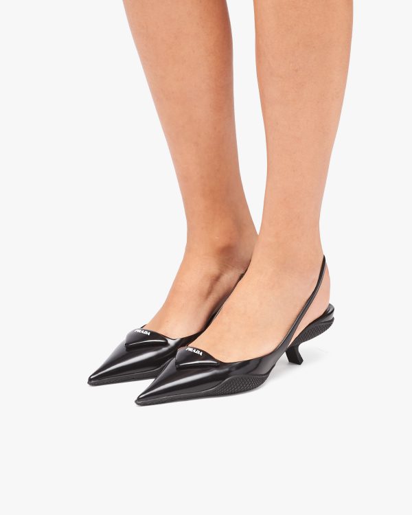 Black Brushed leather slingback pumps - Image 5