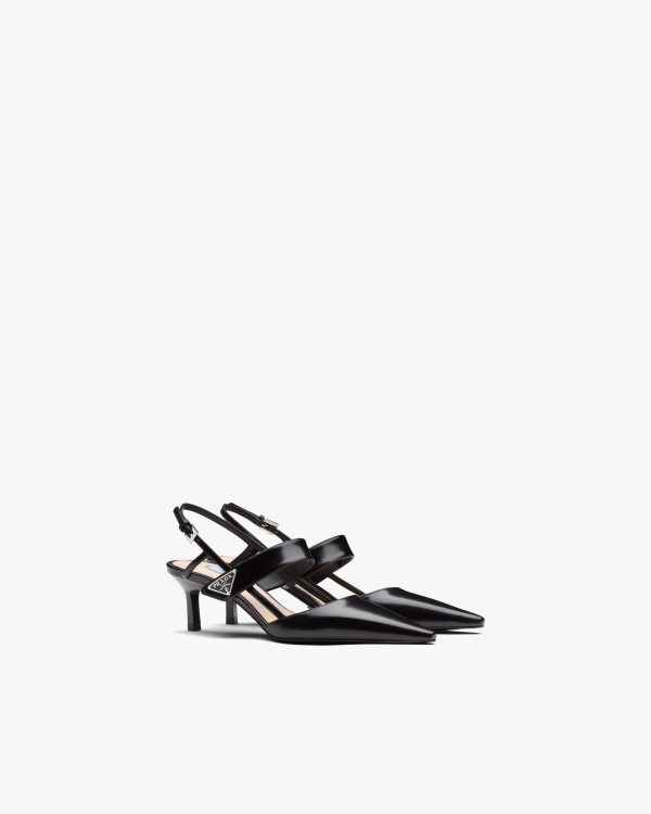 Black Brushed leather slingbacks