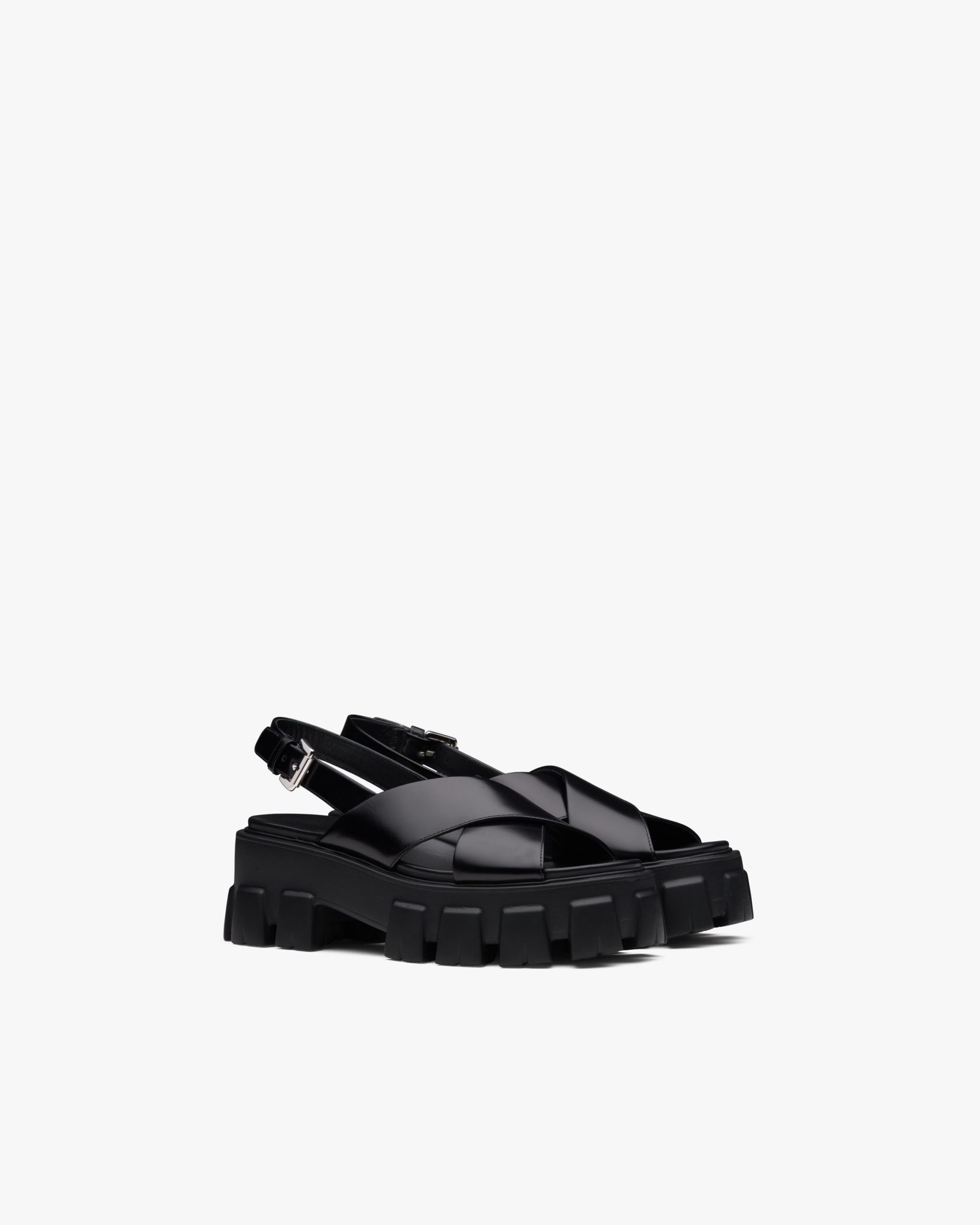 Black Monolith brushed leather sandals - Fake Prada Store