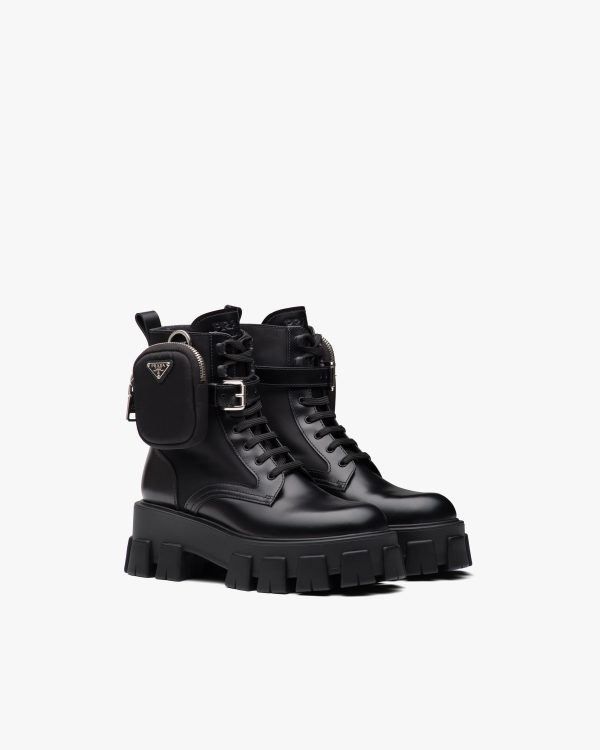 Black Monolith brushed rois leather and nylon boots
