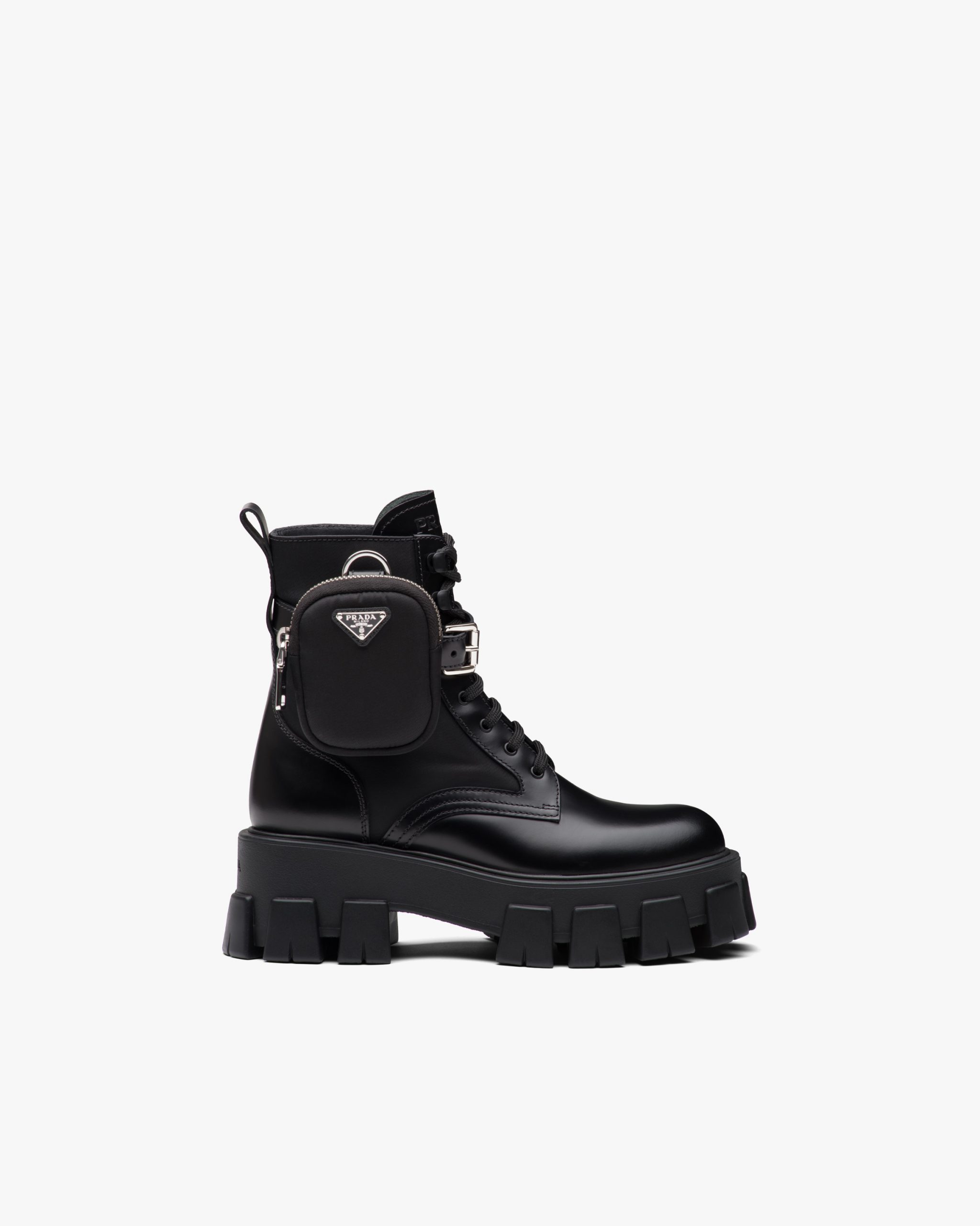Black Monolith brushed rois leather and nylon boots - Fake Prada Store