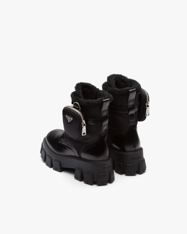 Black Monolith leather and nylon biker boots - Image 3
