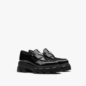 Black Monolith pointy brushed leather loafers