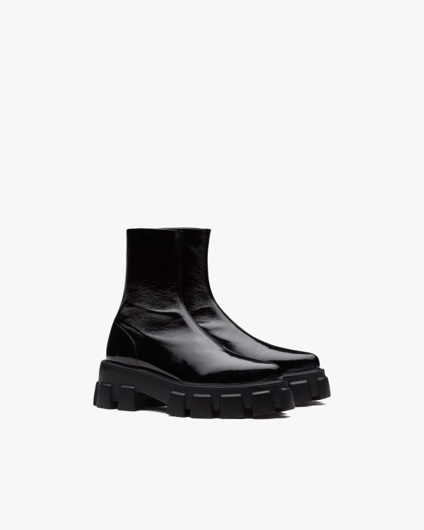 Black Monolith pointy technical patent leather booties