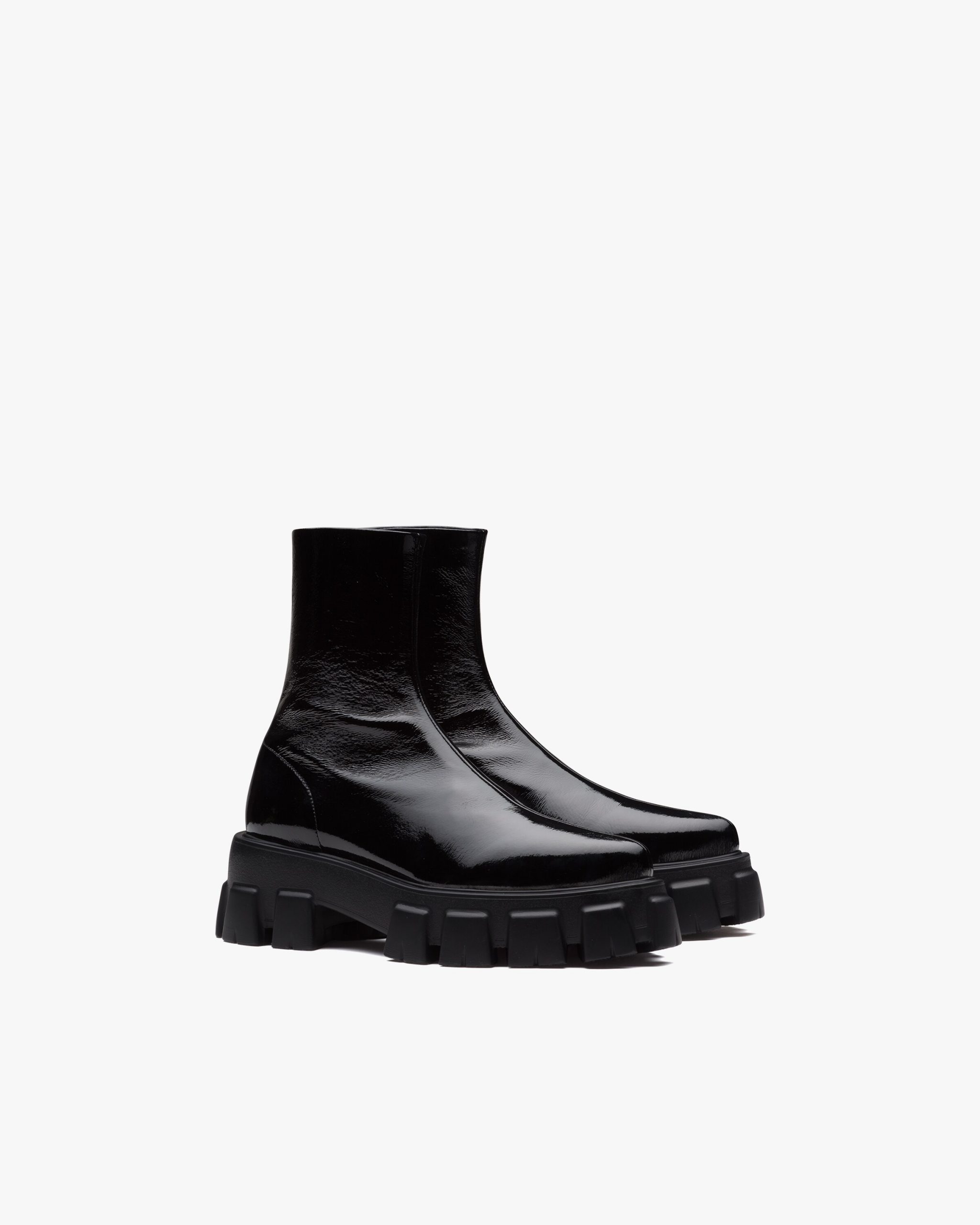 Black Monolith pointy technical patent leather booties - Fake Prada Store
