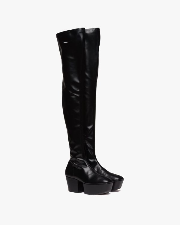 Black Nappa Tech over-the-knee platform boots