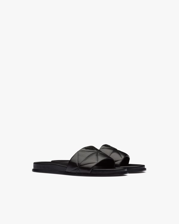 Black Nappa leather slides