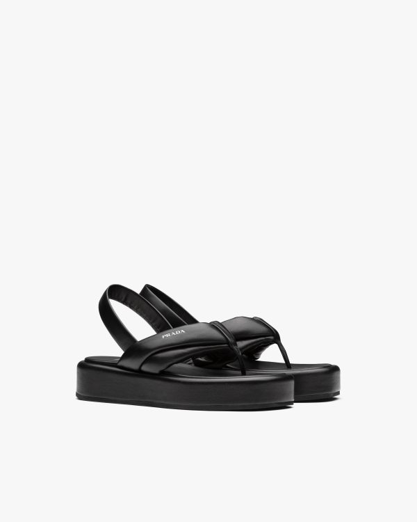 Black Nappa leather thong flatform sandals