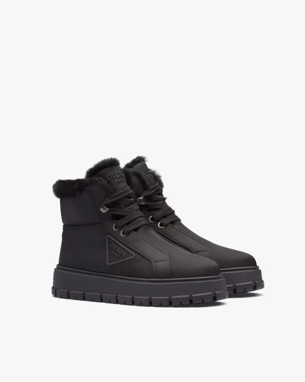 Black Nylon gabardine lace-up booties