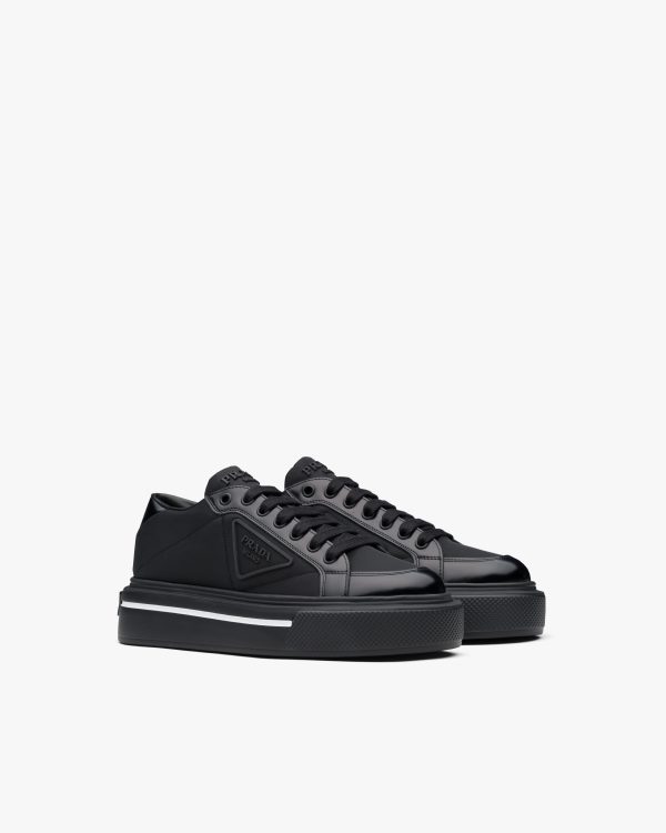 Black Prada Macro Re-Nylon and brushed leather sneakers