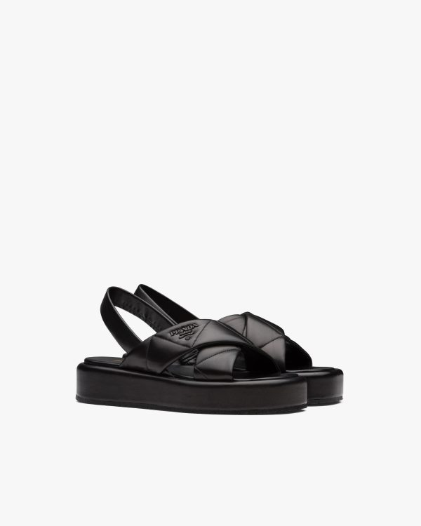 Black Quilted nappa leather flatform sandals