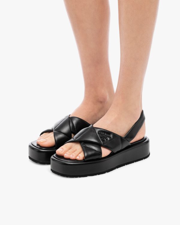 Black Quilted nappa leather flatform sandals - Image 5