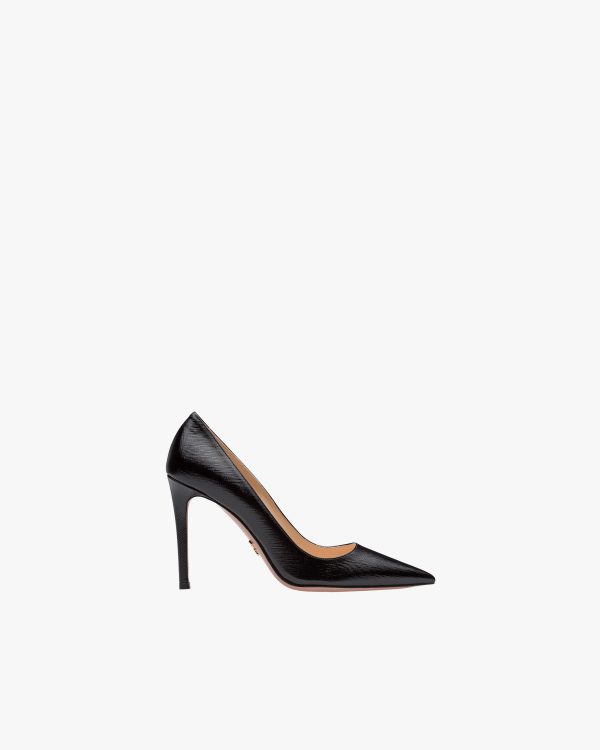 Black Saffiano textured patent leather pumps - Image 2