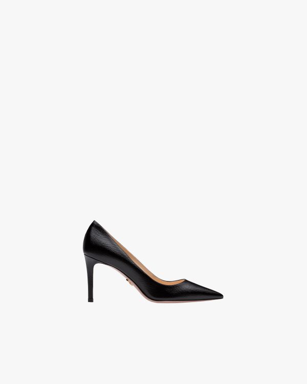 Black Saffiano textured patent leather pumps - Image 2
