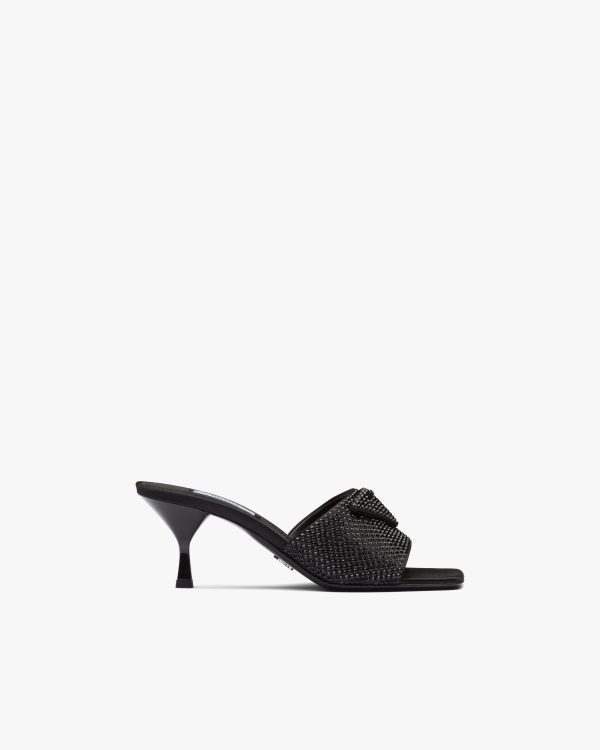 Black Satin sandals with crystals - Image 2