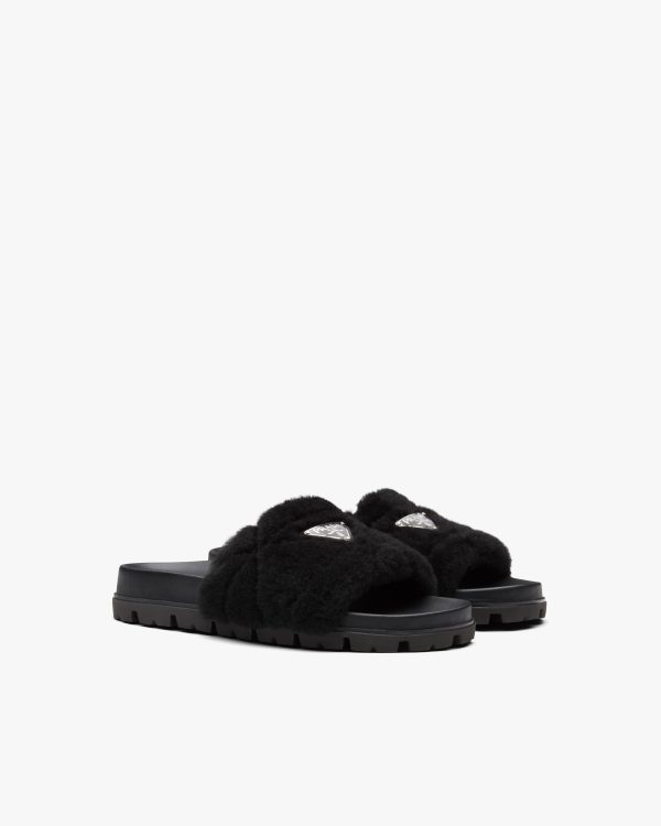 Black Shearling slides
