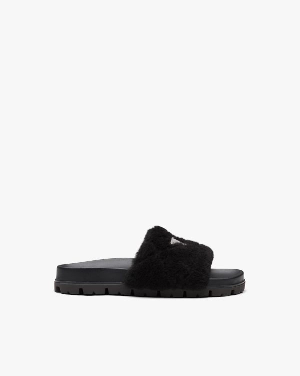 Black Shearling slides - Image 2