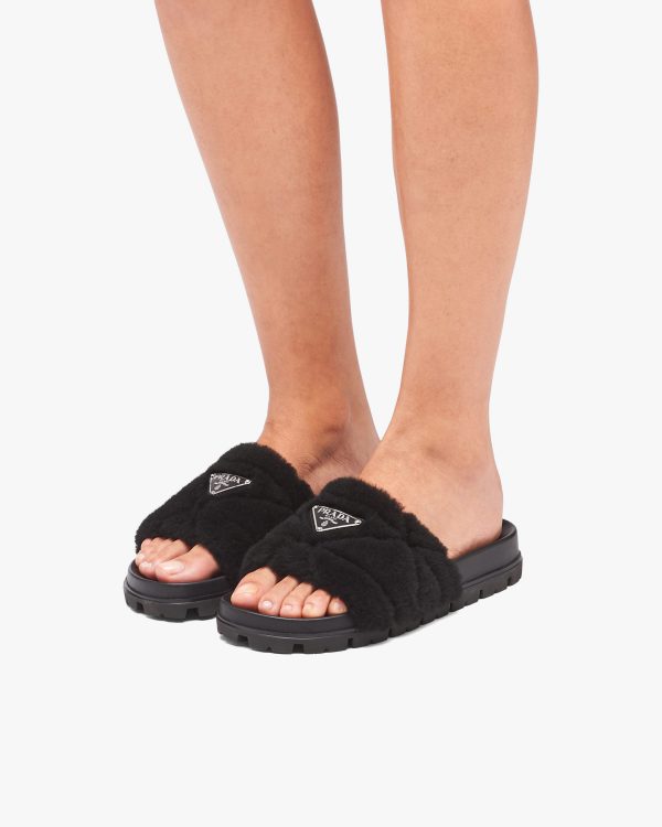 Black Shearling slides - Image 5