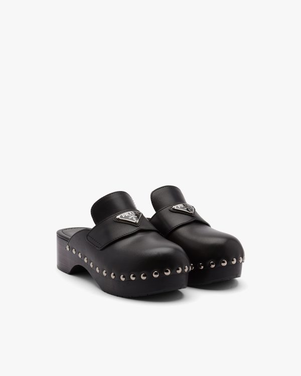 Black Studded leather clogs