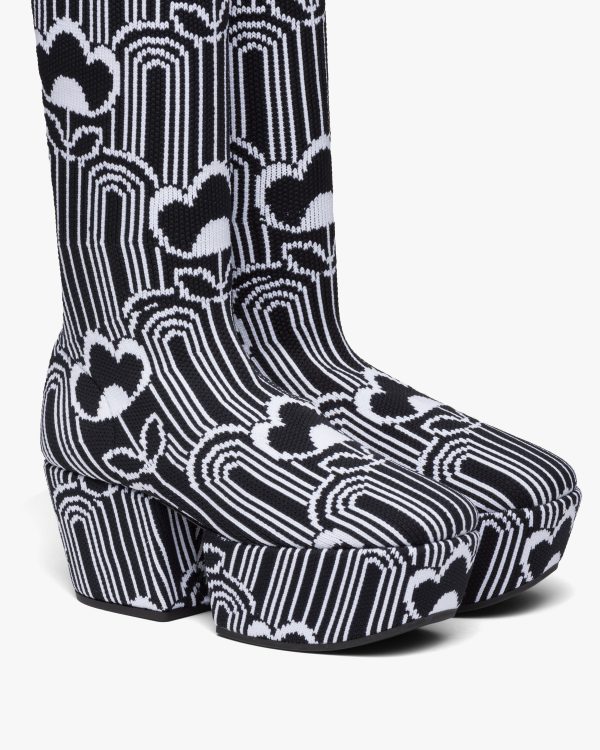 Black/white Jacquard knit over-the-knee platform boots - Image 4