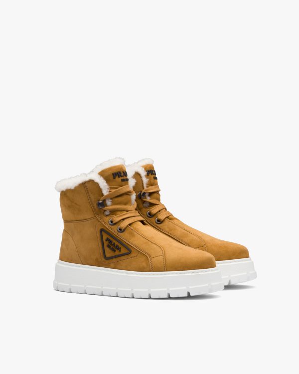 Cognac Suede lace-up booties