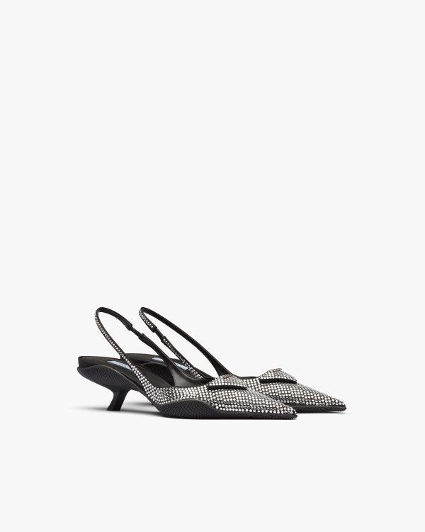 Crystal Satin sling-back pumps with crystals