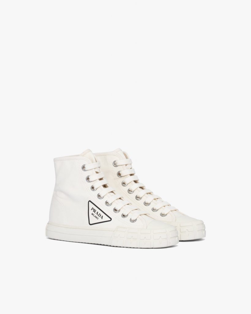Ivory Cotton canvas hightop sneakers Fake Prada Store