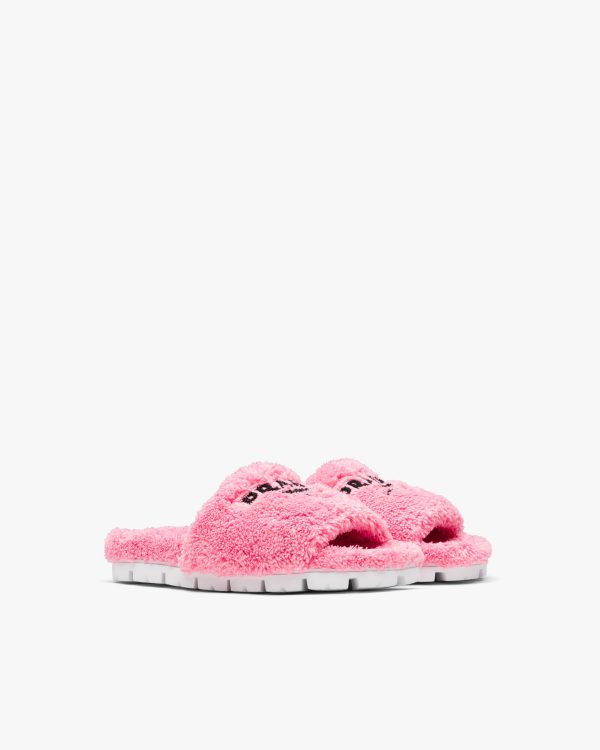 Petal Pink/black Terry cloth slides