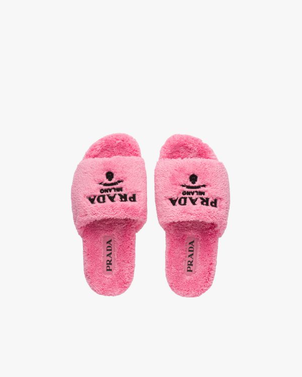 Petal Pink/black Terry cloth slides - Image 4