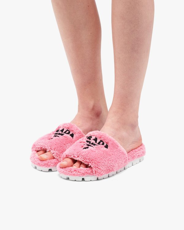Petal Pink/black Terry cloth slides - Image 5