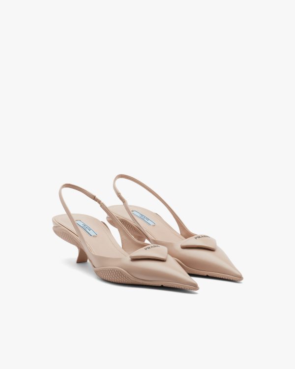 Powder Pink Brushed leather slingback pumps