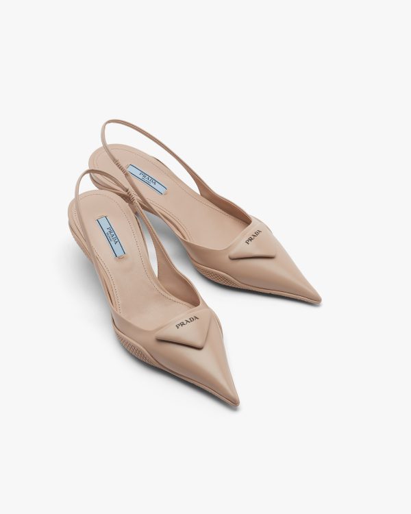 Powder Pink Brushed leather slingback pumps - Image 3