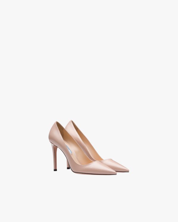 Powder Pink Saffiano textured patent leather pumps
