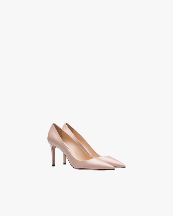Powder Pink Saffiano textured patent leather pumps