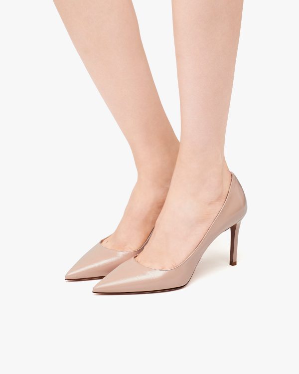 Powder Pink Saffiano textured patent leather pumps - Image 5