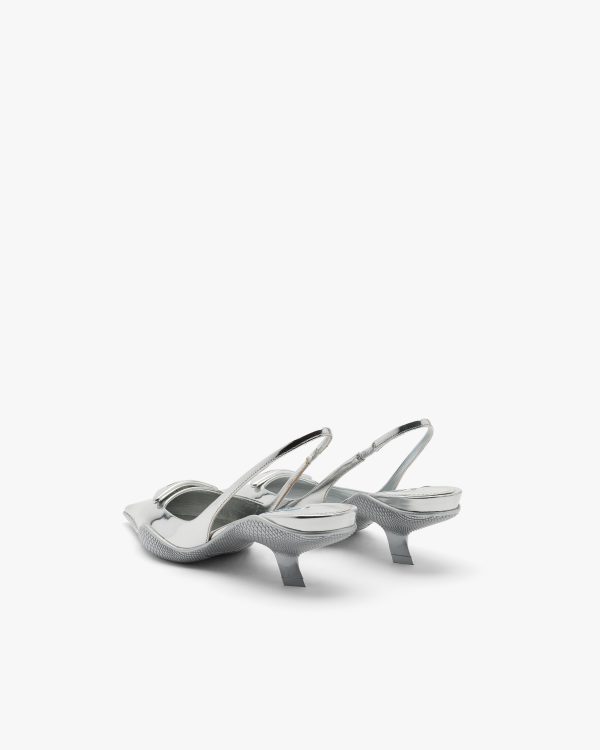 Silver Brushed leather slingback pumps - Image 3