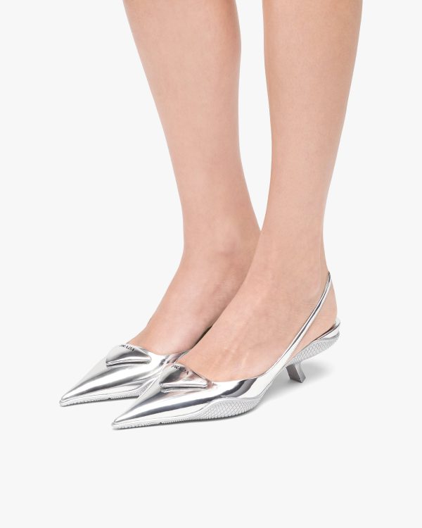 Silver Brushed leather slingback pumps - Image 5