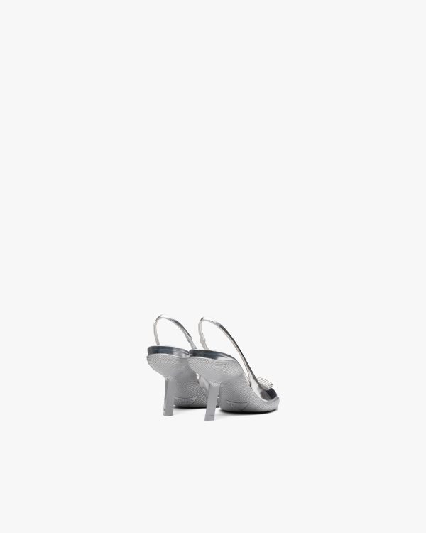 Silver Brushed leather slingback pumps - Image 3
