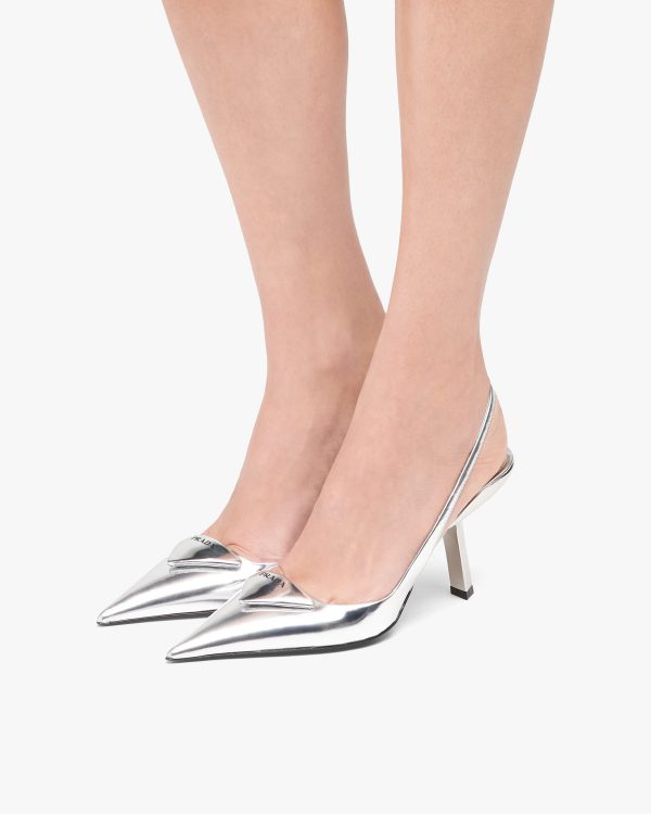 Silver Brushed leather slingback pumps - Image 5