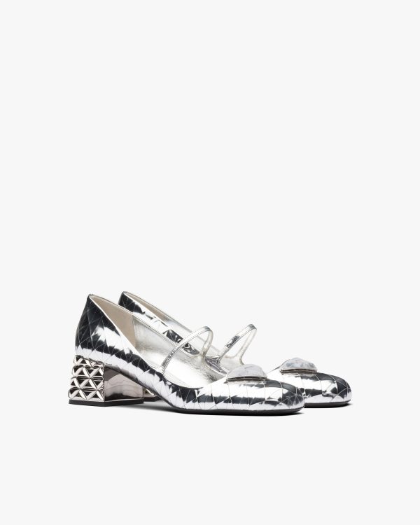 Silver Metallic leather pumps