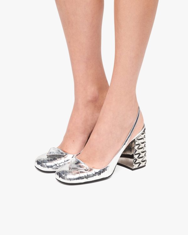 Silver Metallic leather slingback pumps - Image 5