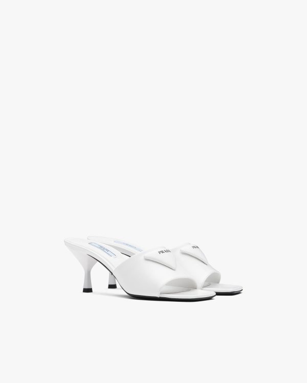 White Brushed leather mid-heeled slides