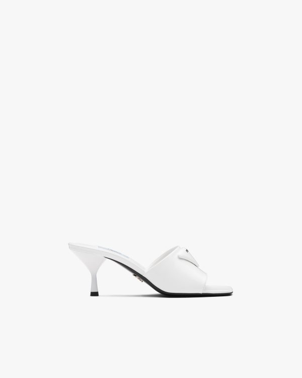 White Brushed leather mid-heeled slides - Image 2