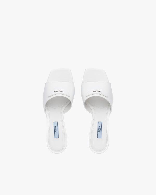 White Brushed leather mid-heeled slides - Image 4