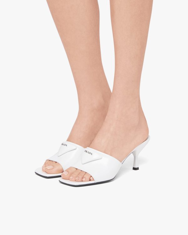 White Brushed leather mid-heeled slides - Image 5