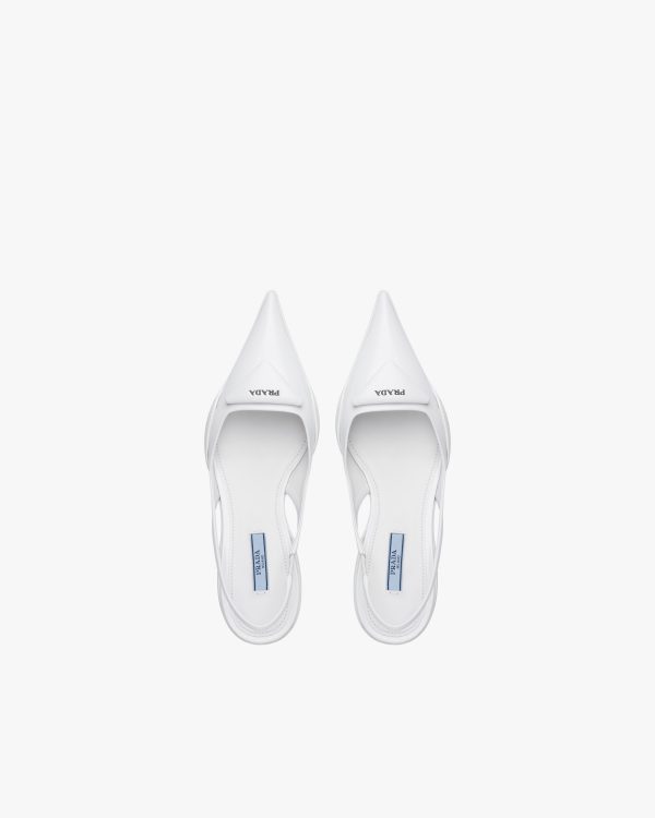 White Brushed leather slingback pumps - Image 4