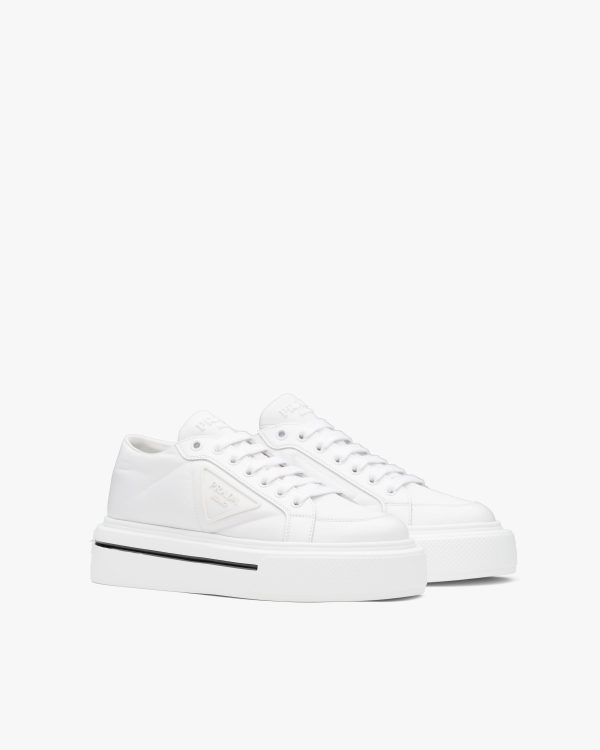 White Prada Macro Re-Nylon and brushed leather sneakers