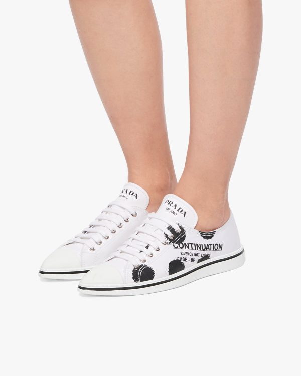 White Printed cotton gabardine sneakers - Image 5