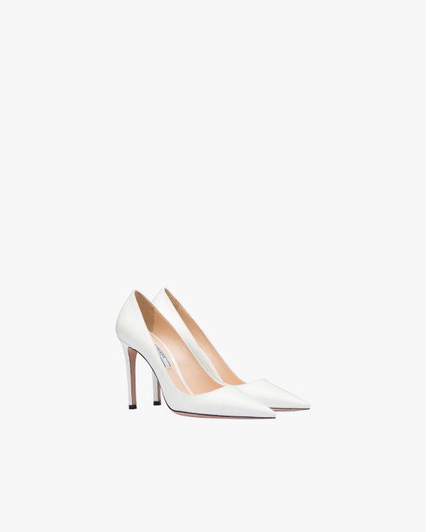 White Saffiano textured patent leather pumps