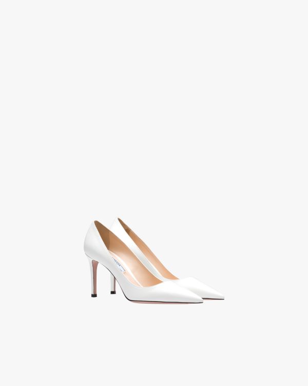 White Saffiano textured patent leather pumps